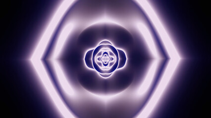 Poster - Abstract glowing meditative ring shapes on a black background. Design. Neon glowing corridor.