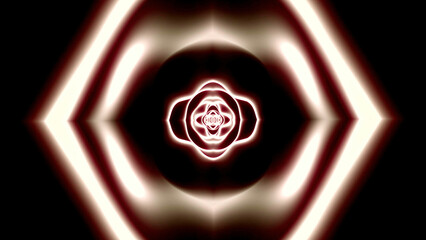 Poster - Abstract glowing meditative ring shapes on a black background. Design. Neon glowing corridor.