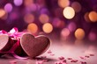 © fledermausstudio - heart shaped chocolate with ribbon decoration, bokeh light background. valentine greeting card, banner, background