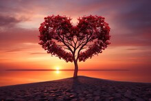 Valentine's Day Background With Red Heart Tree 