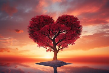 Valentine's day background with red heart tree 