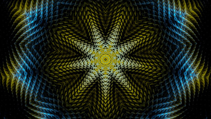 Poster - Animated abstract technology background in futuristic cyberspace. Design. Colorful star shaped kaleidoscope.