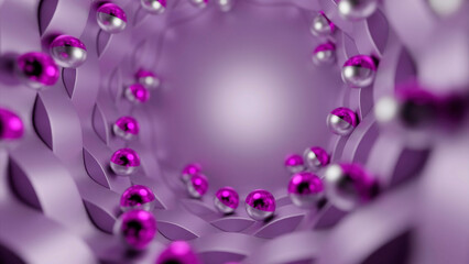 Poster - Abstract beautiful tunnel with many rolling spheres. Design. Corridor with small moving spheres.