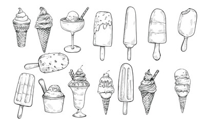 ice cream handdrawn illustration engraving