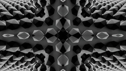 Poster - Kaleidoscopic pattern, moving texture with volumetric shapes with edges. Design. Crossing optical illusion.