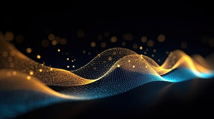 Poster - blue and gold soundwave background, abstract blue yellow wave background, 3d wave background