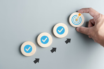 Aufkleber - Checklist Quality management with Quality Assurance or QA and Quality Control or QC and improvement. Standardization, certification. Compliance to regulations service and standards.