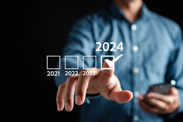 Poster - Loading of Happy new year 2024 resolution planning and challenge strategy business in New year 2024 countdown merry christmas.