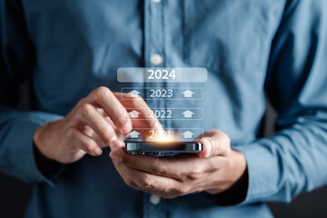 Poster - Loading of Happy new year 2024 resolution planning and challenge strategy business in New year 2024 countdown merry christmas.