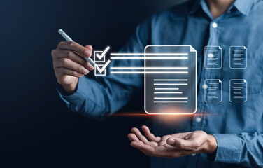 Aufkleber - Quality Certificate and Checklist document inspecting target marketing planning assignment with quality management. Standardization, certification. Compliance to regulations service and standards.