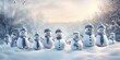 © kardaska - Snowman group in winter forest. Merry snowmen are standing in a snowy meadow. Generative AI