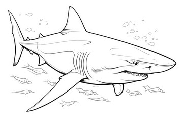 Wall Mural - Shark on white background, illustration. Coloring page. Generative AI