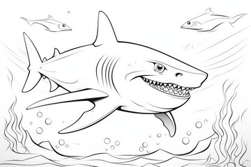 Wall Mural - Shark on white background, illustration. Coloring page. Generative AI