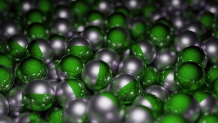 Poster - Moving metal balls in stream. Design. Bunch of moving 3d metal balls in stream. 3D metal balls moving in pile
