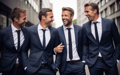 Wall Mural - Group of successful smiling business people wearing suits