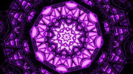 Poster - Pulsating hypnotic mandala pattern with neon light. Design. Cyber mandala pulsates with hypnotic pattern with neon light. Beautiful animation of neon mandala with pulsations