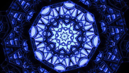Poster - Pulsating hypnotic mandala pattern with neon light. Design. Cyber mandala pulsates with hypnotic pattern with neon light. Beautiful animation of neon mandala with pulsations