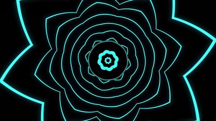 Fototapete - Bright lines of hypnotic floral pattern with circles. Design. Simple circles moving in flow of hypnotic pattern. Pulsating pattern with flower rings in stream on black background