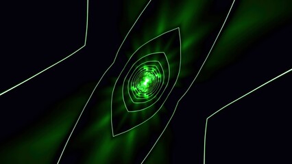 Poster - Hypnotic tunnel of cosmic flow. Design. Moving cyber tunnel with glowing center. Oval lines are moving towards shining center of energy hole
