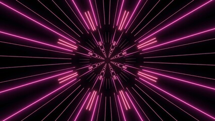Aufkleber - lashing beams in moving space tunnel. Design. Space tunnel with flashing bright rays on black background. Neon beams blink and move in tunnel