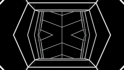 Poster - Abstract tunnel with moving linear pattern. Design. Linear animation with moving geometric tunnel. Triangular bends of lines of moving tunnel