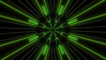 Aufkleber - lashing beams in moving space tunnel. Design. Space tunnel with flashing bright rays on black background. Neon beams blink and move in tunnel