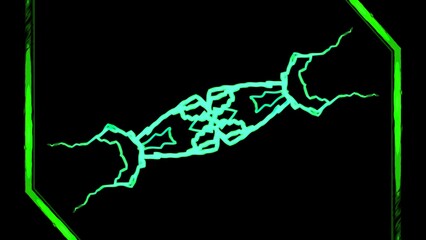 Poster - Animation with lines and moving electric discharges. Design. Geometric figure with electricity discharges on black background. Glowing discharges of electricity move on black background