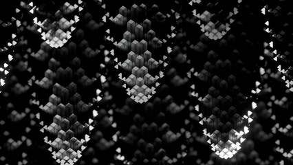 Poster - Abstract liquid water drips looking like waterfall on a black background. Design. moving small particles in a form of triangles.