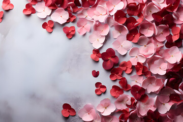 Wall Mural - valentines day composition, flat lay flowers top view background with copy space
