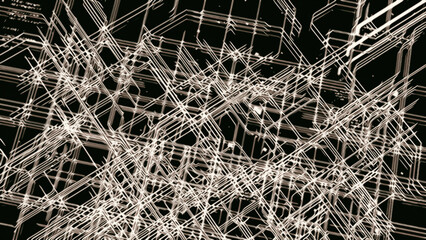 Poster - Abstract 3d stripped pattern of many crossed white lines on a black background. Animation. Beautiful changing rhombuses and figures.