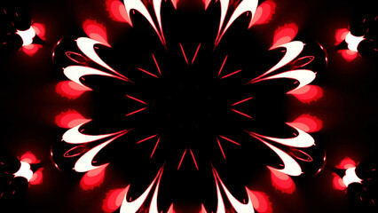 Poster - Abstract symmetrical pattern with neon shapes looking like a lower bud. Design. Endless blinking fractal shapes.