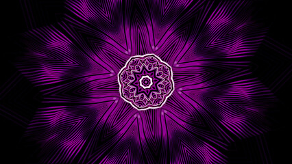 Poster - Symmetrical beautiful mandala pattern on a black background. Design. Hypnotic transforming floral shapes.