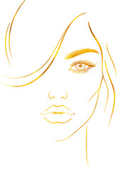 Wall Mural - Face of young woman with golden foil effect.