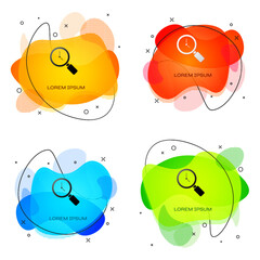 Poster - black magnifying glass with clock icon isolated on white background. abstract banner with liquid sha