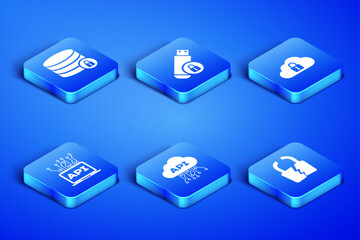 Poster - Set Broken or cracked lock, Server security with, Cloud api interface, Computer, USB flash drive and computing icon. Vector