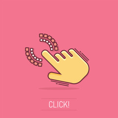 Wall Mural - vector cartoon click hand icon in comic style. cursor finger sign illustration pictogram. pointer bu