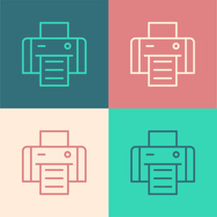 Poster - Pop art line Printer icon isolated on color background. Vector