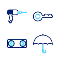 Poster - Set line Air conditioner, Bluetooth connected, Diamond and Drill machine icon. Vector