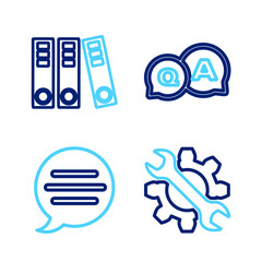 Poster - Set line Wrench and gear, Speech bubble chat, Question Answer and Office folders icon. Vector