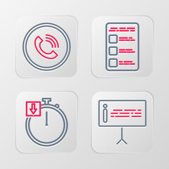 Poster - Set line Information, Stopwatch, Create account screen mobile and Phone call icon. Vector