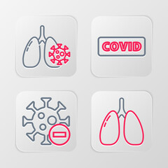 Sticker - Set line Lungs, Negative virus, Corona covid-19 and Virus cells in lung icon. Vector