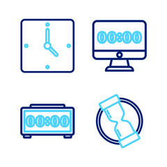 Poster - set line old hourglass, digital alarm clock, clock on monitor and icon. vector
