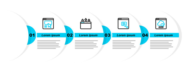 Poster - set line cloud technology data transfer, new chat messages notification, browser window and ui or ux