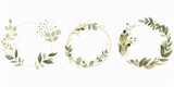 Fototapeta  - Luxury botanical gold wedding frame elements on white background. Set of polygon, circle, glitters, eucalyptus leaves, leaf branches. Elegant foliage design for wedding, card, invitation,Generative AI