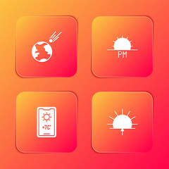 Sticker - Set Comet falling down fast, Sunset, Weather forecast and Sunrise icon. Vector