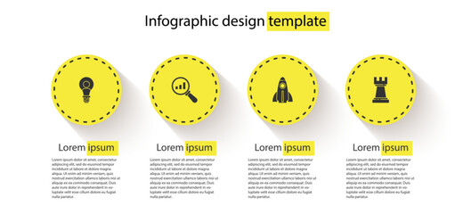 Poster - set head with lamp bulb, magnifying glass and analysis, startup project concept and chess. business 