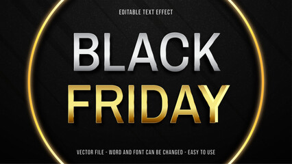 Poster - Editable text effect silver and gold theme, black friday text style