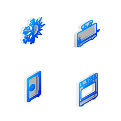 Poster - Set Isometric line Toaster with toasts, Sun and snowflake, Safe and Oven icon. Vector