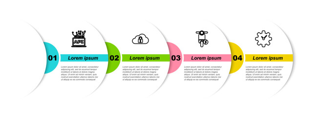 Poster - Set line Computer api interface, Cloud computing lock, Electric scooter and Time Management. Business infographic template. Vector