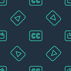 Poster - set line subtitles, play button and repeat track music player on seamless pattern. vector